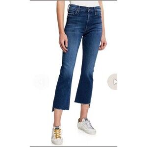 Mother Denim Sz 24 Insider Crop Step Fray Women’s Jeans Blue Stretch Mid Rise